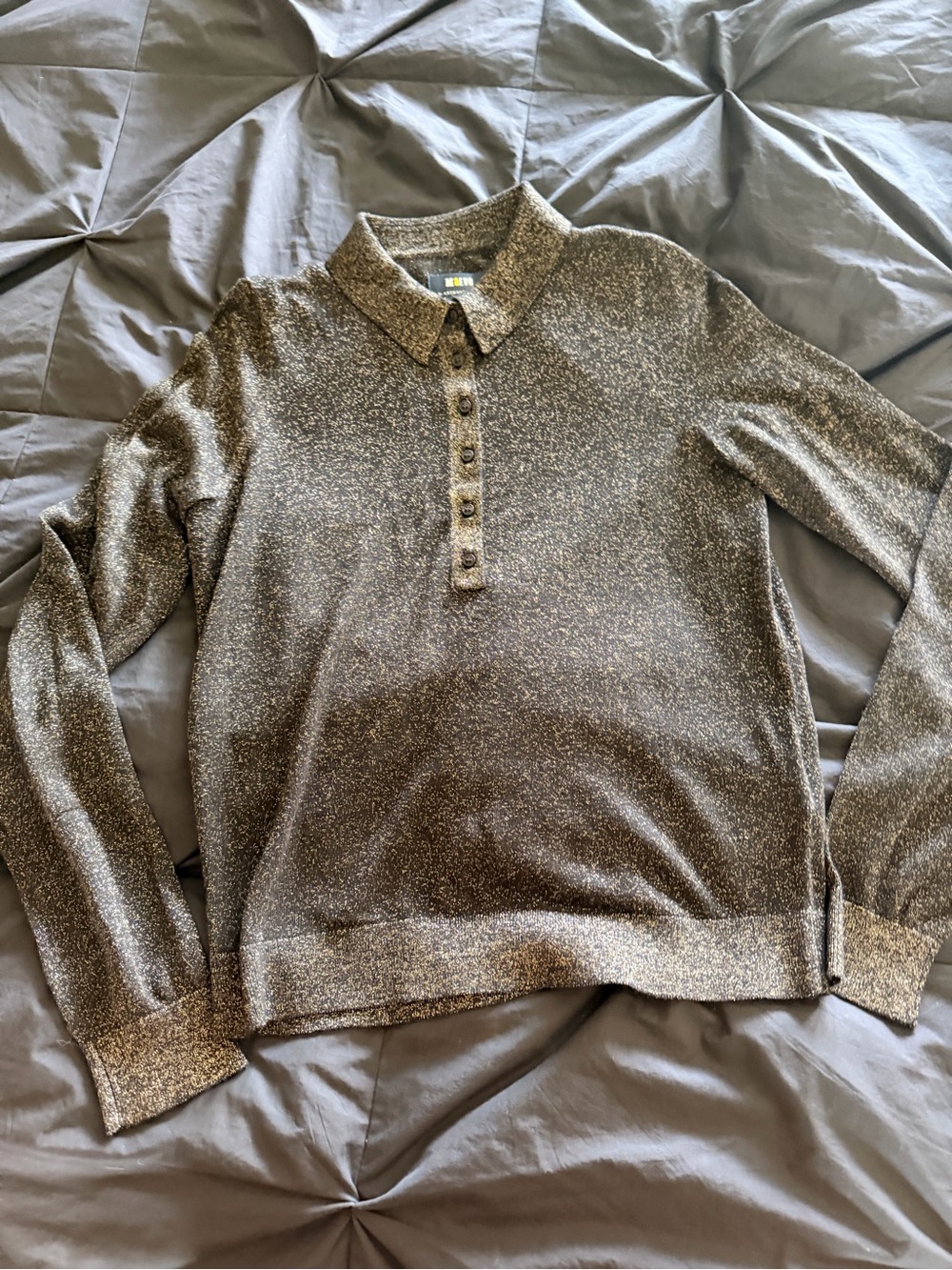 Maeve women’s Metallic Knit V-Neck Polo Sweater - Silver